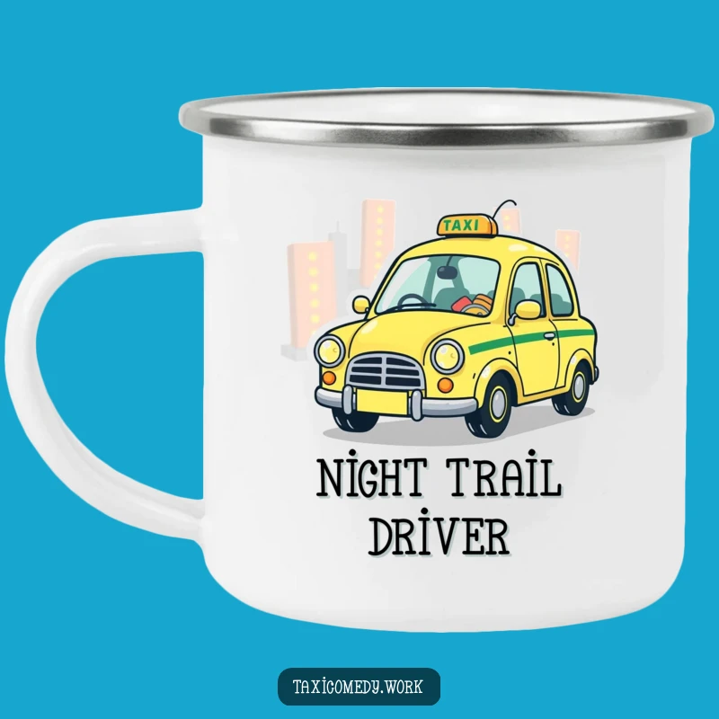 Funny Whimsical Taxi Camping Mug: Playful City Enamel Gift