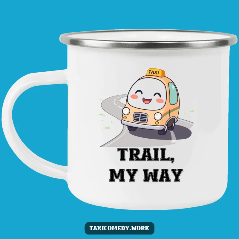 Funny Winding Road Taxi Camping Mug: Friendly Enamel Character Gift