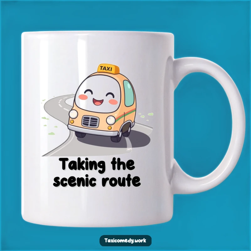 Funny Winding Road Taxi Mug: Friendly Character Journey Gift