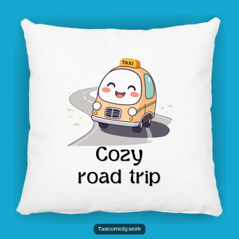 Funny Winding Road Taxi Pillow: Friendly Character Accent Gift