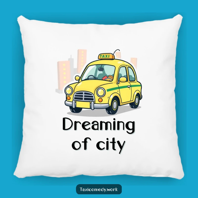 Funny Whimsical Taxi Pillow: Playful City Lights Accent Gift