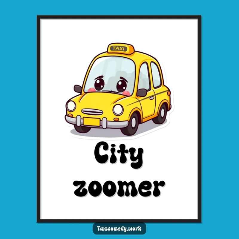 Funny Taxi Zoom Digital Art: Cheerful Car Printable Decor Gift