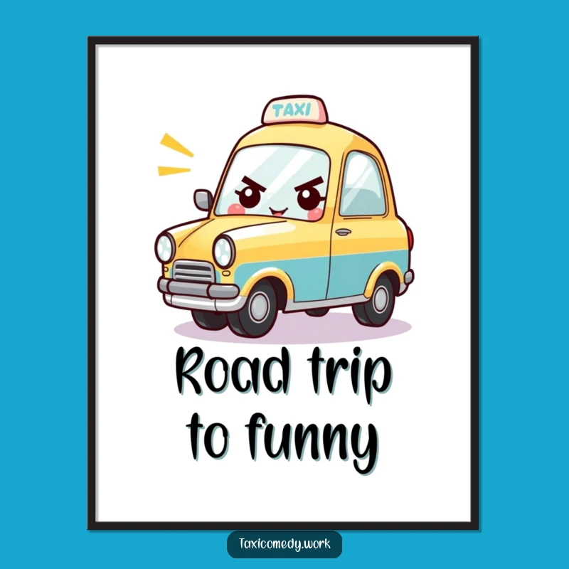 Funny Taxi Digital Art: Cheerful Honking Car Character, Instant Humorous Decor